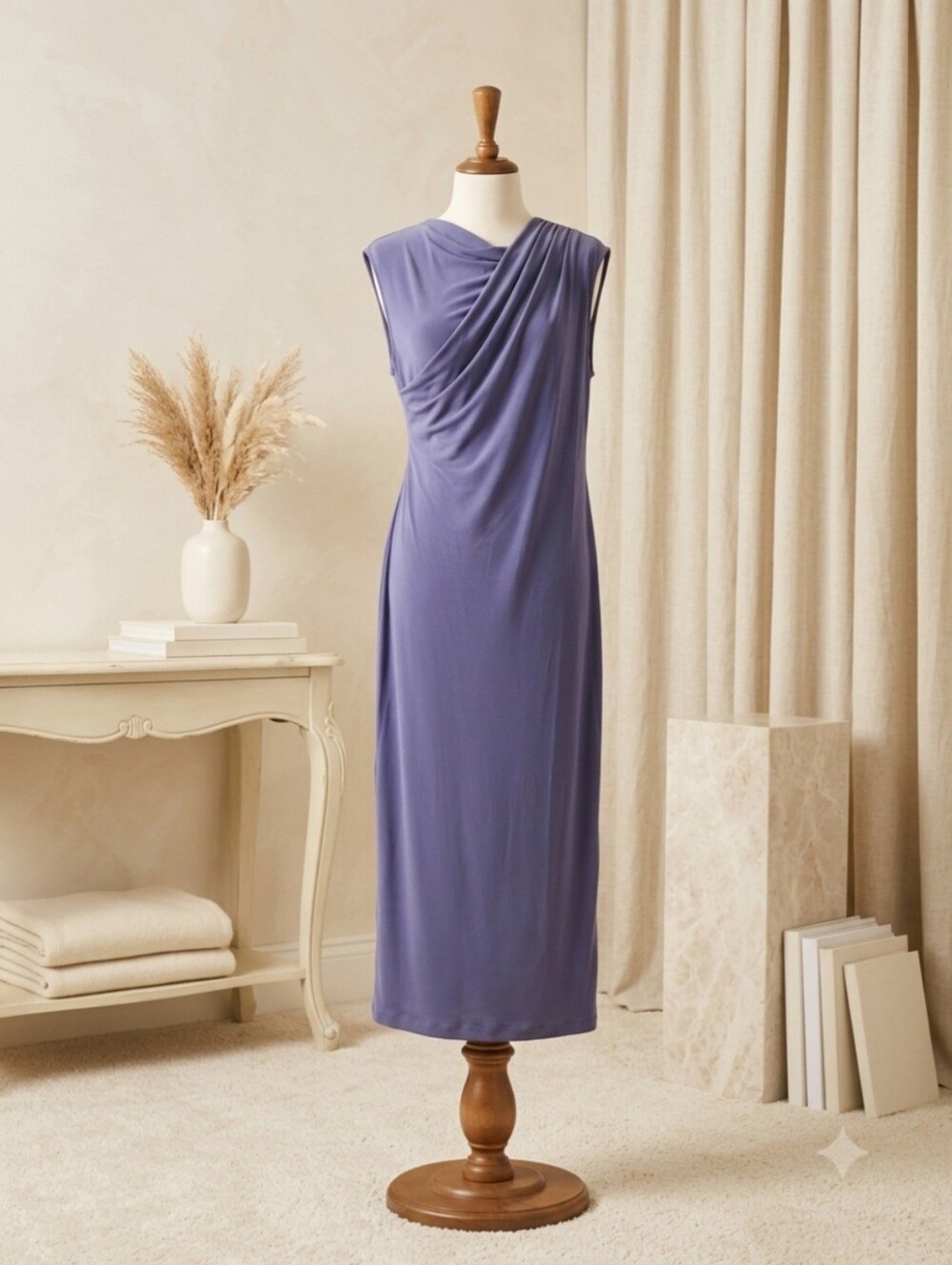 Zara Gray Draped Front Sleeveless Maxi Dress Size L